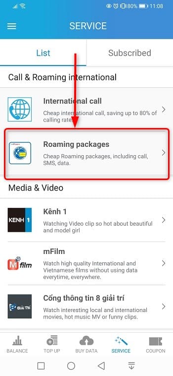 mobifone 国際ローミング用のパッケージ購入方法